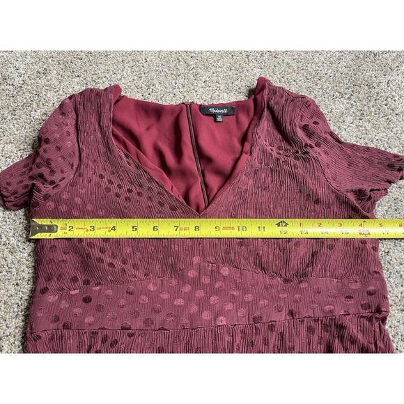 Madewell Burgundy Polka Dot Button Front Swing Dress Flows Size 10 Deep V - Picture 7 of 7